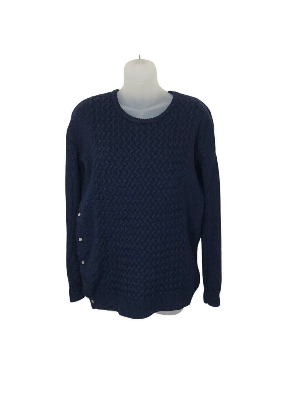 Aritzia Babaton Navy Blue Cable Knit 100% Merino Wool  Sweater Size XS